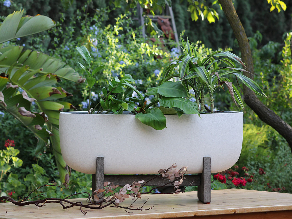 VENITIAN OVAL PLANTER With ACACIA WOOD STAND