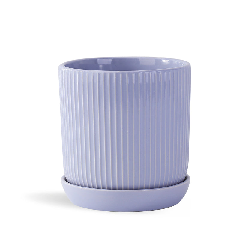 Fluted Cylinder Planter With Attached Saucer
