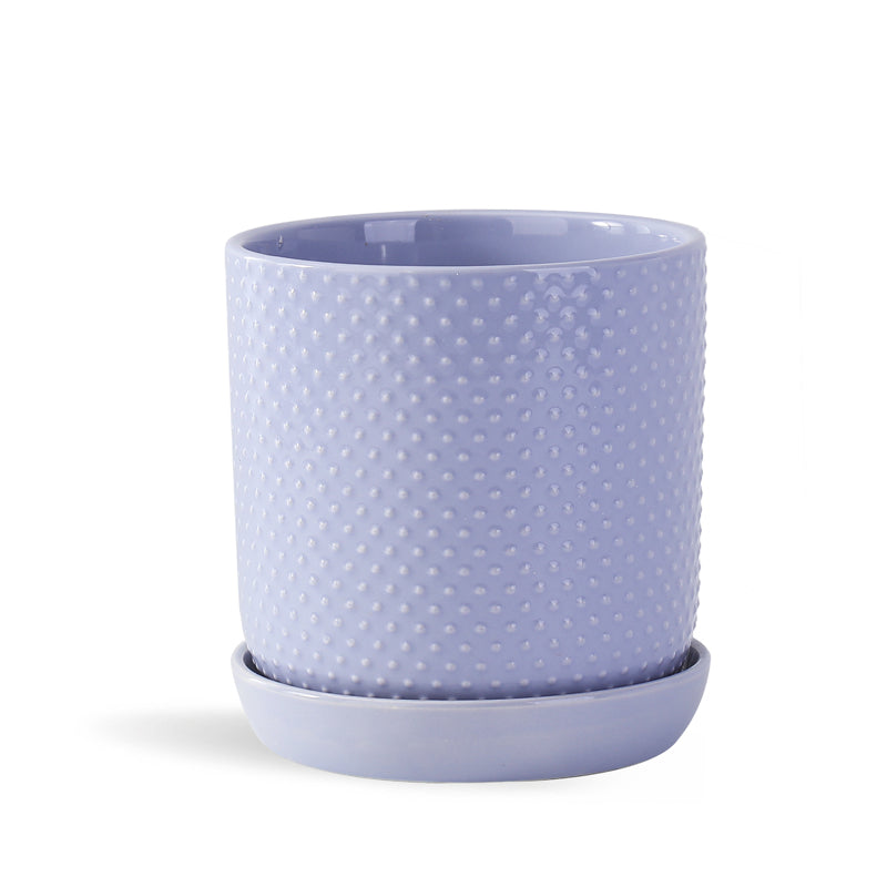 Dotted Cylinder Planter With Attached Saucer