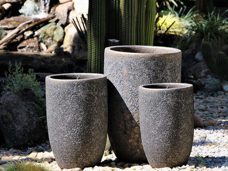Mid Height Barrel Planter - Set of 3 (Silver Rock) By Plantatorem