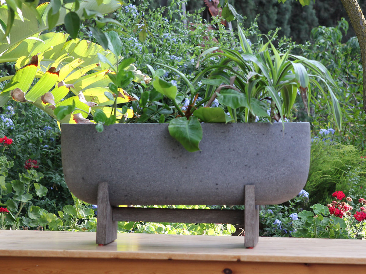 VENETIAN OVAL PLANTER With ACACIA WOOD STAND