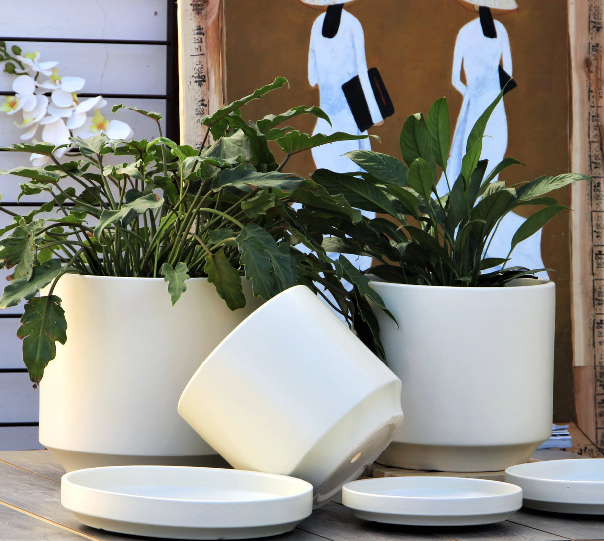 Mid Modern Planter With Detached Saucer By Plantatorem
