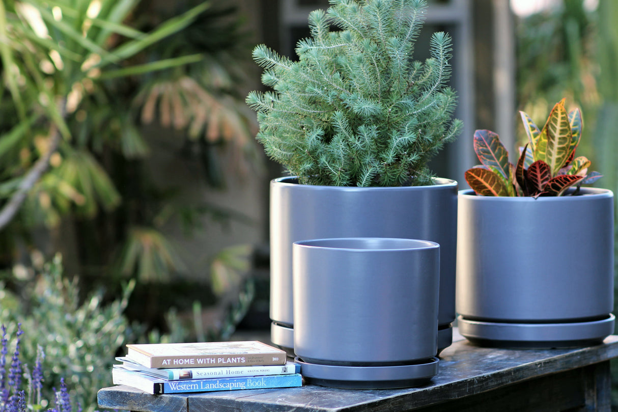 Mid Modern Planter With Detached Saucer "14.0" D x 12.0" H" By Plantatorem