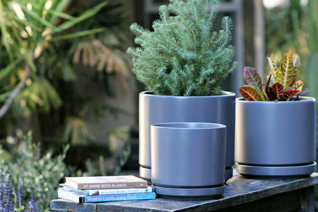 Mid Modern Planter With Detached Saucer "14.0" D x 12.0" H" By Plantatorem