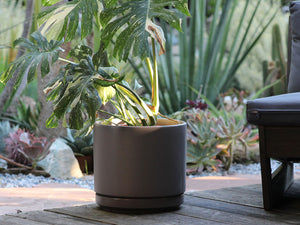 Mid Modern Planter With Detached Saucer "12.0" D x 10.5" H" By Plantatorem