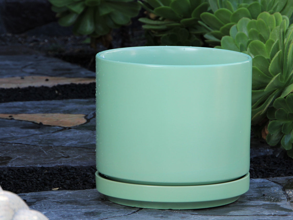 Mid Modern Planter With Detached Saucer "14.0" D x 12.0" H" By Plantatorem