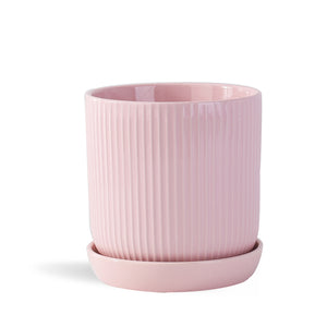 Fluted Cylinder Planter With Attached Saucer