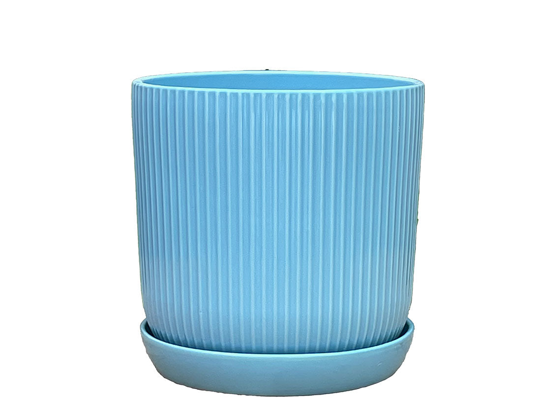 Fluted Cylinder Planter With Attached Saucer