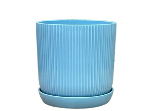 Fluted Cylinder Planter With Attached Saucer