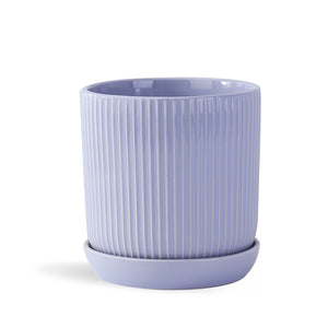Fluted Cylinder Planter With Attached Saucer