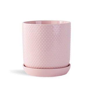 Dotted Cylinder Planter With Attached Saucer