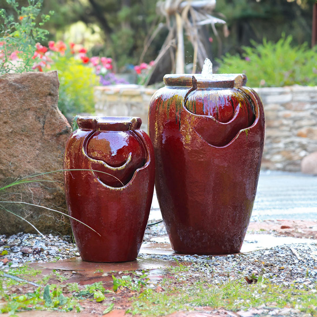 Tea Garden Fountain (Copper on Ox Red) By Plantatorem