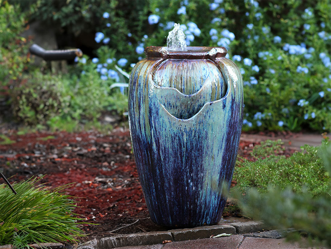 Tea Garden Fountain Red Copper on Violet