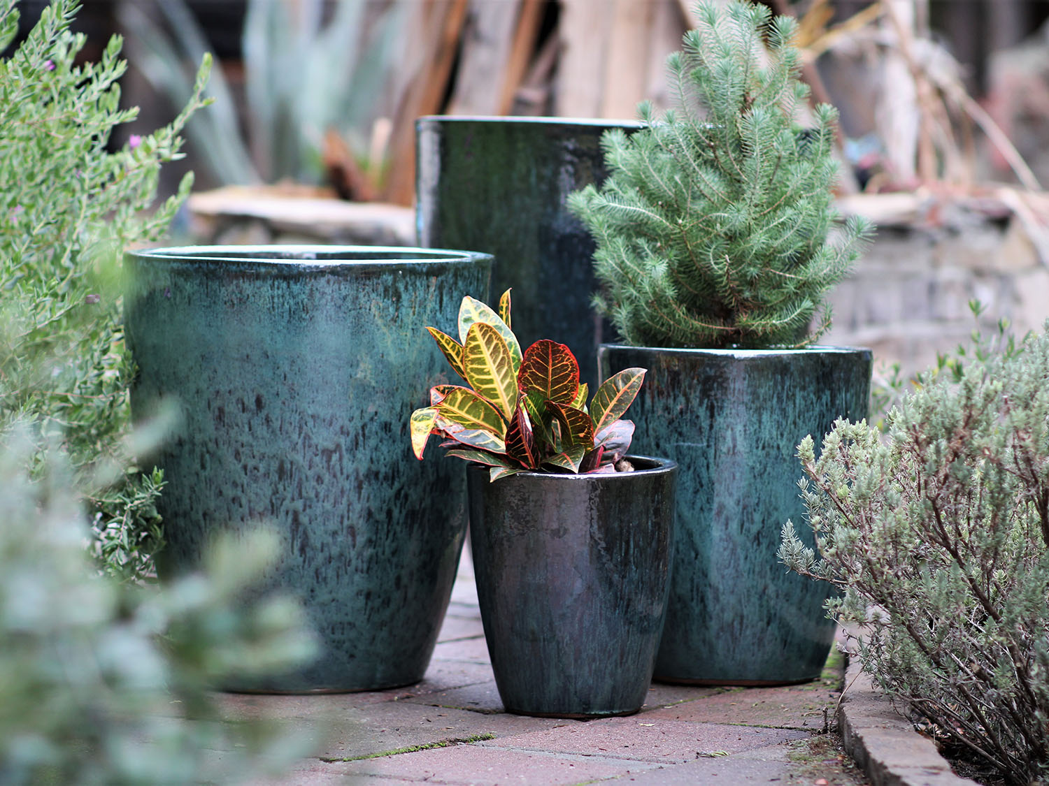 glazed planter pot Buy XLG Cone Planter Set of 4 |Glazed Ceramic Outdoor Planters 18.5" D x 21.0" H / Falling Aqua