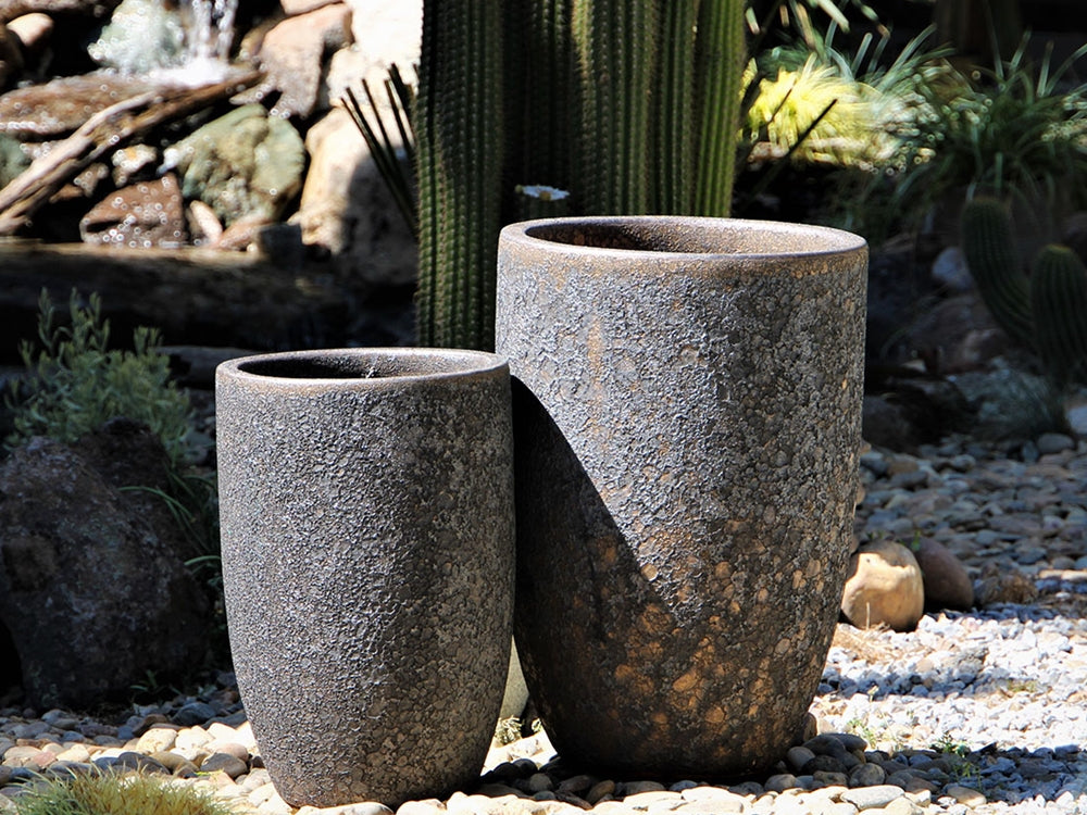 Tall Barrel Planters - Set of 2 (Silver Rock)