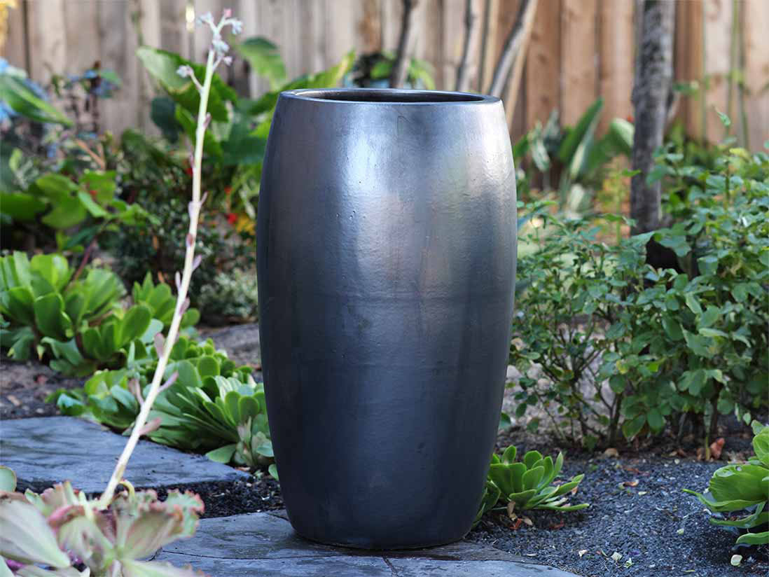 Matte Black Drum Shaped Planter