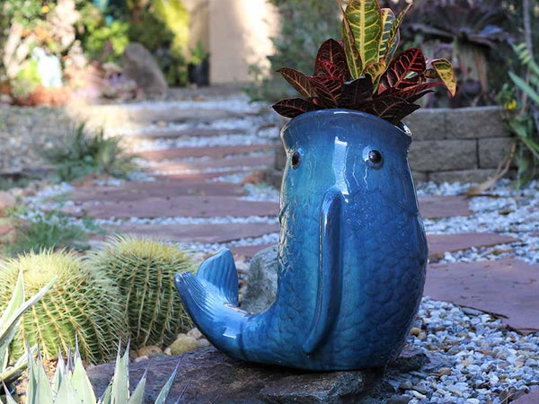 PH Garden PV-LBST11FB-B Carps Statue, 15 in H, Blue