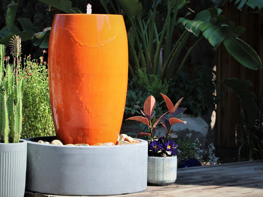 Drum Shape Fountain (Orange Glaze)