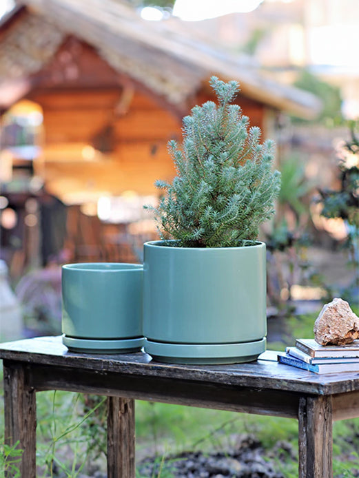 Mid Modern Planter With Detached Saucer "12.0" D x 10.5" H" By Plantatorem